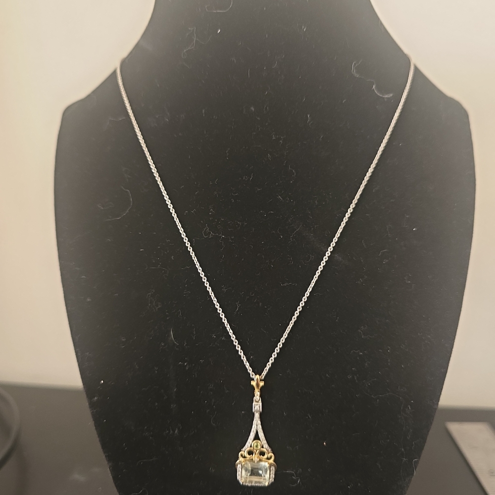 Enchanted Disney Tiana Emerald-Cut Green Quartz and Peridot with Diamond Pendant